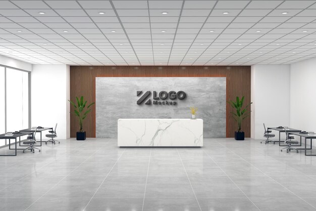 PSD office reception desk mockup front view interior design