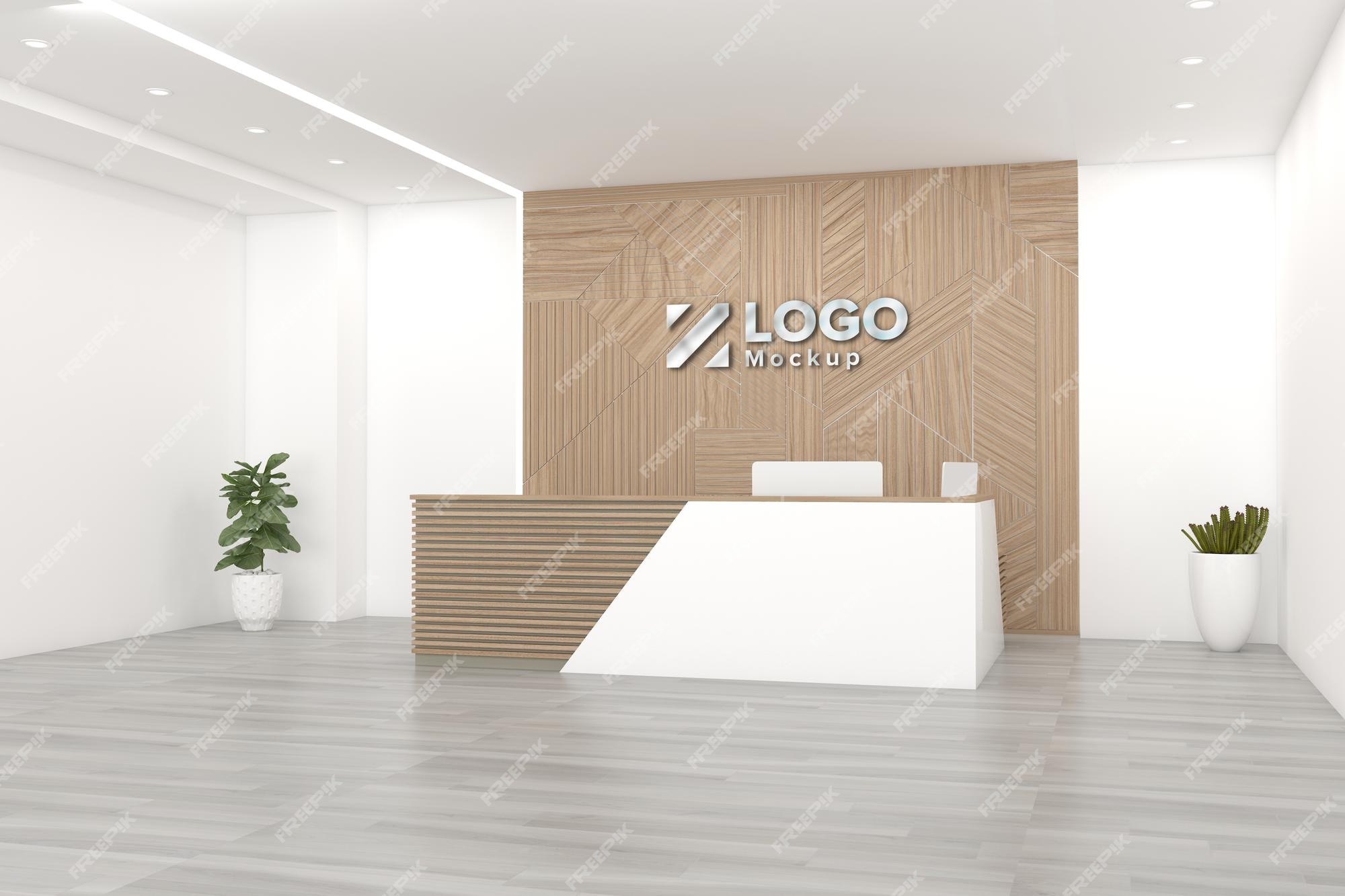 Premium PSD | Office reception desk mockup side view interior design