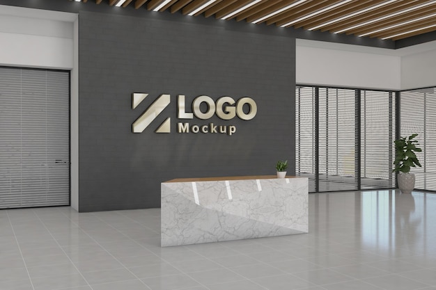 Office Reception Desk Mockup Side view interior design