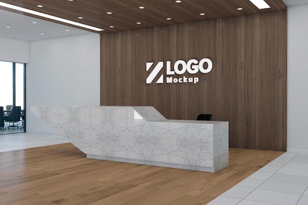 Office reception desk mockup side view interior design