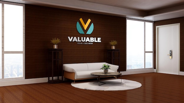 Office reception room with logo mockup