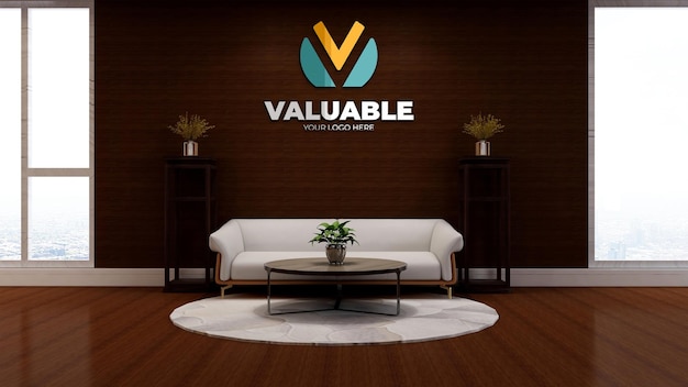Office reception room with logo mockup