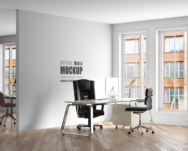 PSD spazio ufficio decorato con mockup di muro in stile americano