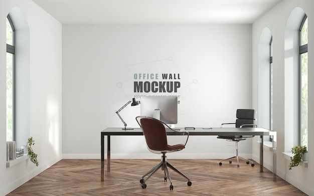 Spazio ufficio con mockup di parete in stile moderno