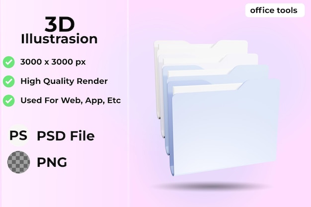 PSD office supplies icon 3d illustration, files collection