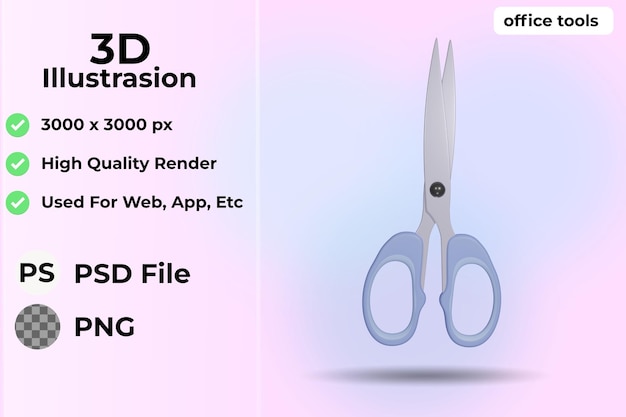 PSD office tool icon 3d illustration, scissors