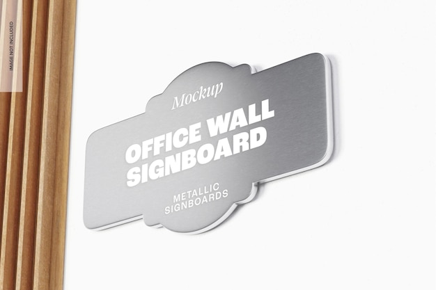 Office wall signboard mockup, low angle view