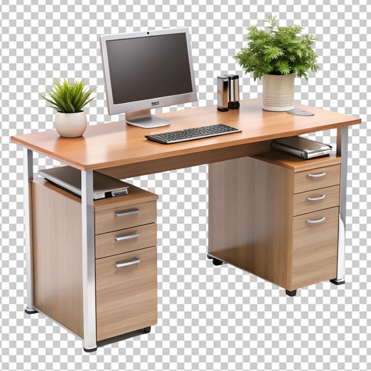 PSD office workstation desk isolated on transparent background