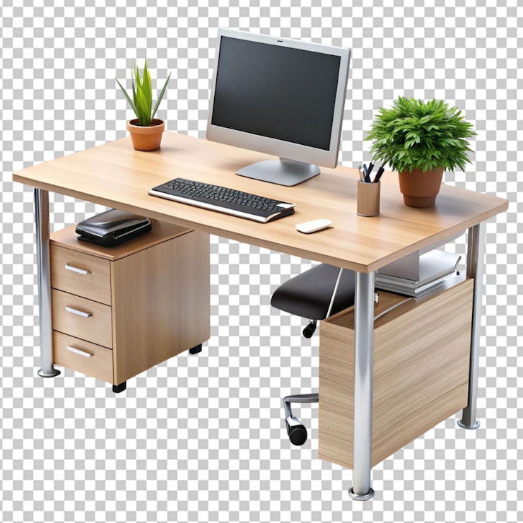 PSD office workstation desk isolated on transparent background