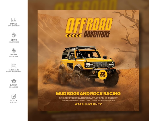 PSD offroad adventure flyer poster and social media post design template