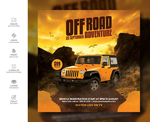 PSD offroad adventure flyer poster and social media post design template