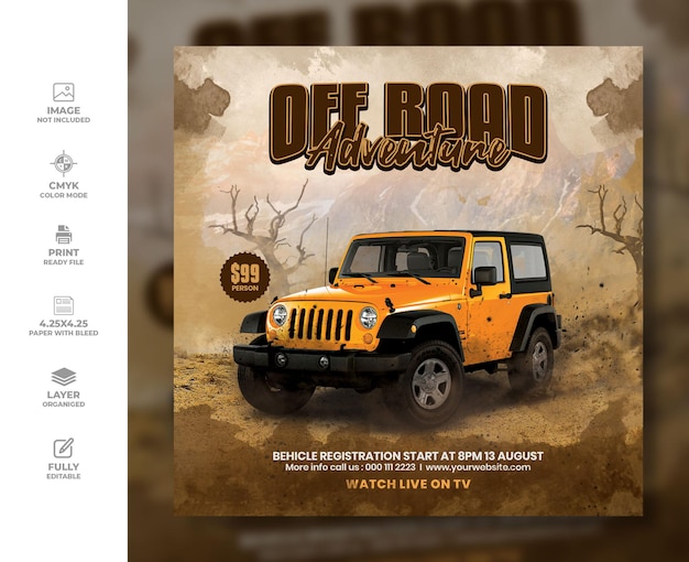 PSD offroad adventure flyer poster and social media post design template