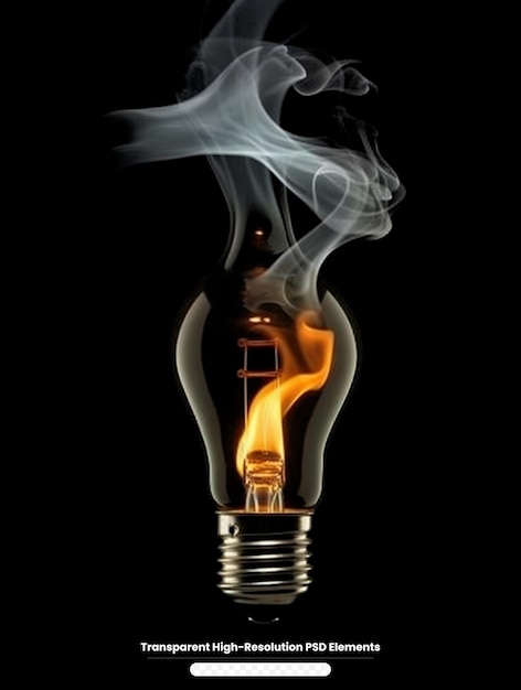 PSD ogień i dym w pobliżu żarówki koncepcja zużycia energii i świadomości środowiskowej