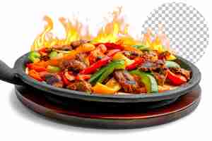 PSD ogień pocałował fajita platter fajitas sizzling na gorącej powierzchni na przezroczystym tle 159