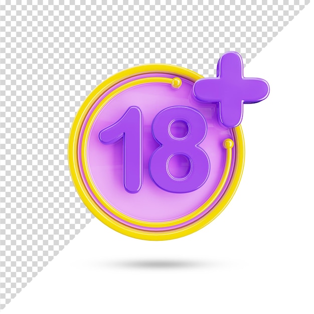 PSD ograniczenie wiekowe 18 plus ikona 3d w przezroczystym tle. osiemnaście plus 3d symbol i znak.