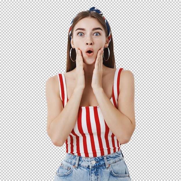 Oh wow that is awesome Portrait of surprised and amazed stylish young woman