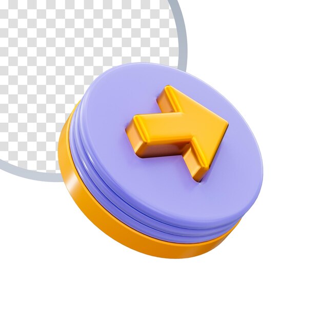 Oikea nuolikuvake 3D-renderöintikonsepti valkoisella taustalla