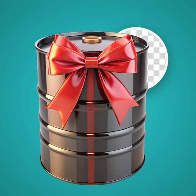PSD oil barrel with bow and ribbon gift concept 3d rendering