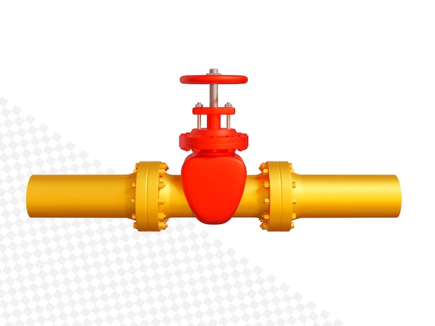 Oil and gas fuel pipeline with valve on isolated background Front view 3d rendering