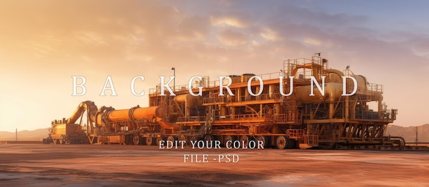 PSD Нефтяное горнодобывающее оборудование в пустыне при заходе солнца светло-оранжево-голубое