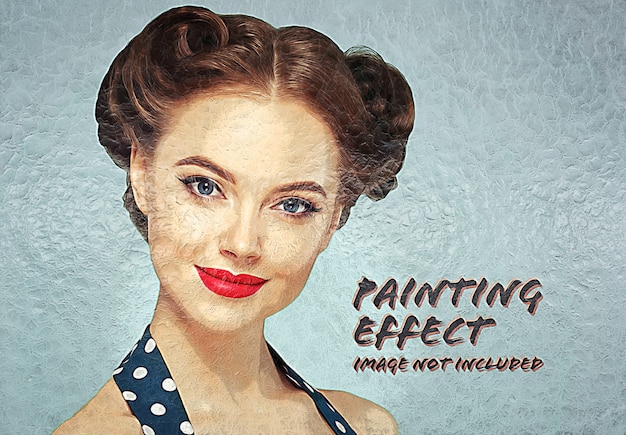 PSD oil paint photo effect on cracked wall mockup