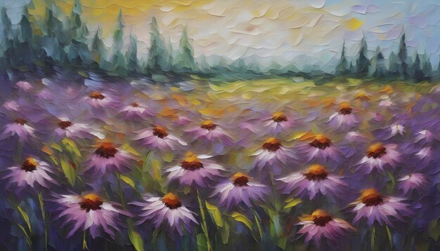 PSD oil painting of a wildflower field in impasto style