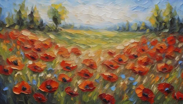 PSD oil painting of a wildflower field in impasto style