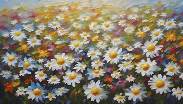 PSD oil painting of a wildflower field in impasto style