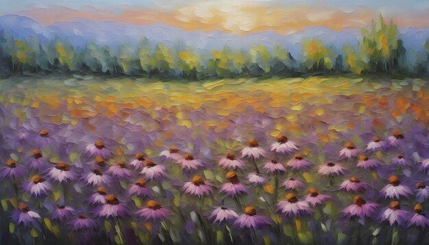 PSD oil painting of a wildflower field in impasto style