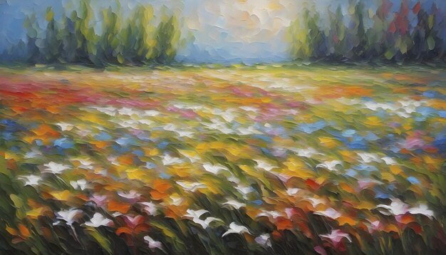 PSD oil painting of a wildflower field in impasto style