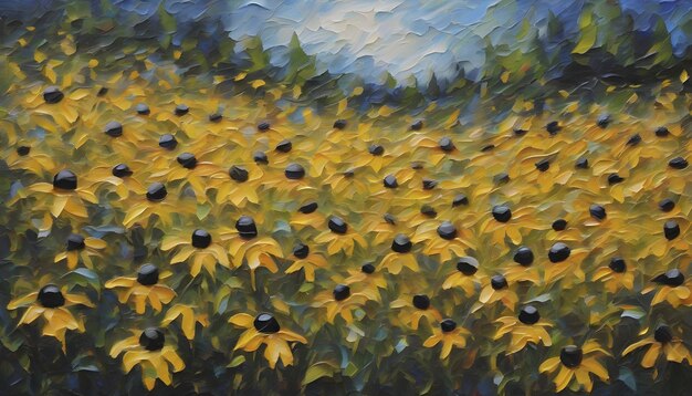 PSD oil painting of a wildflower field in impasto style