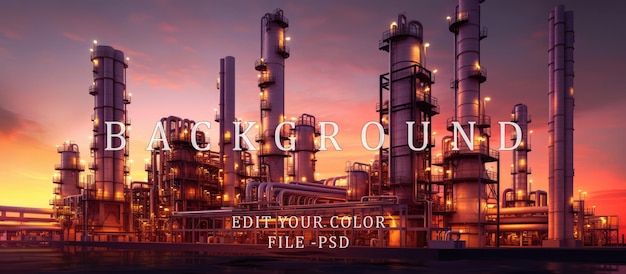 PSD oil refinery factory in the afternoon red orange purple