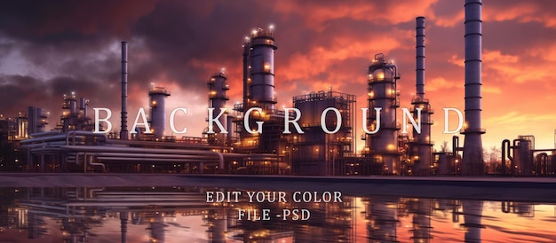 PSD oil refinery factory in the afternoon red orange purple