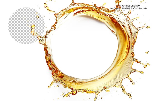 Oily liquid splashes arranged in a circle isolated on transparent background