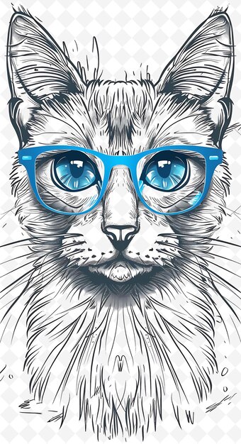 PSD ojos azules kot noszący niebieskie okulary z intel animals sketch art vector collections