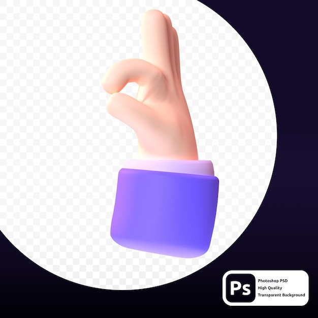 PSD okay sign hand gesture in 3d render for graphic asset web or presentation