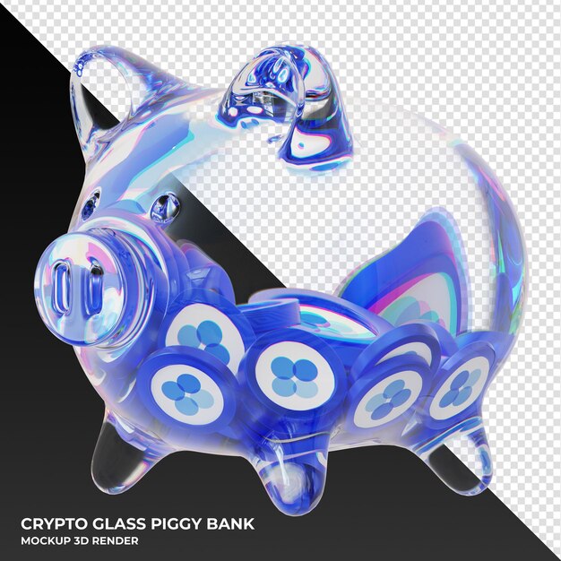 OKB OKB coin in clear glass piggy bank 3d rendering