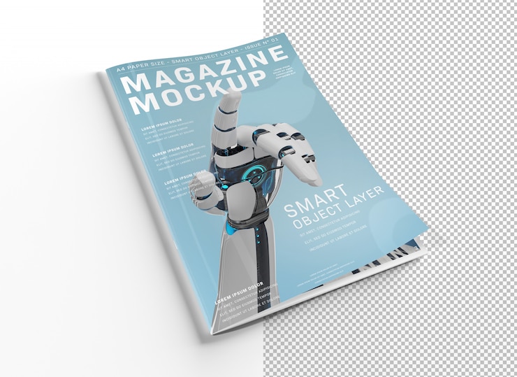 PSD okładka magazynu wycięta na białej makiecie