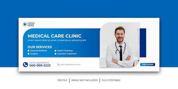 PSD okładka mediów społecznościowych kliniki opieki medycznej, szablon banera