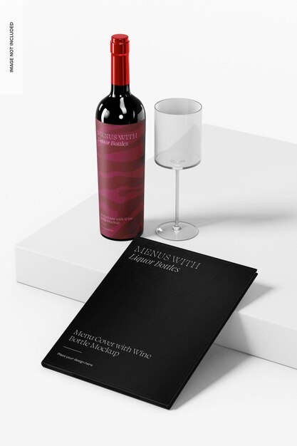PSD okładka menu z makietą butelki wina, pochyła