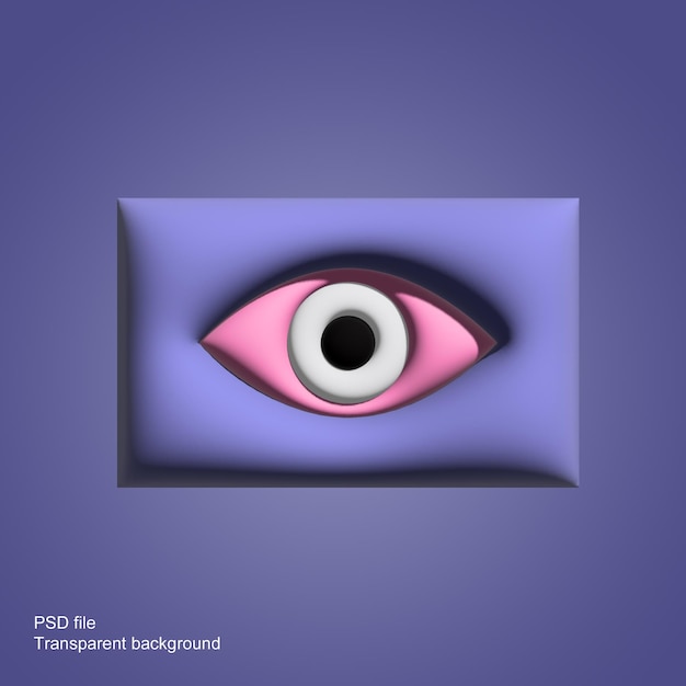 Oko do ilustracji Kształt gry Napełnij ikonę Vision 3D render psd modne naklejki Y2k PSD