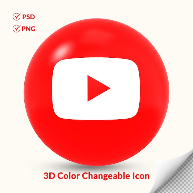 PSD okrągła ikona logo youtube z możliwością zmiany koloru 3d