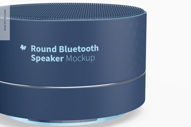 PSD okrągła makieta głośnika bluetooth, zbliżenie