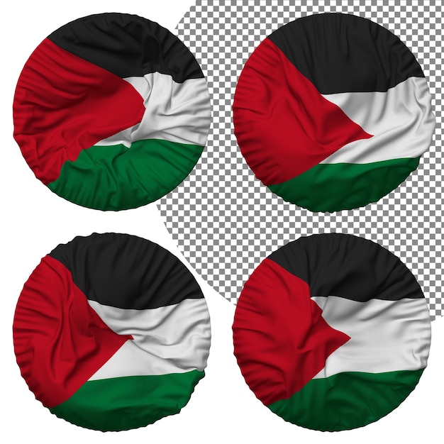 PSD okrągły kształt flagi palestyny na białym tle inny styl machania guzek tekstury renderowania 3d