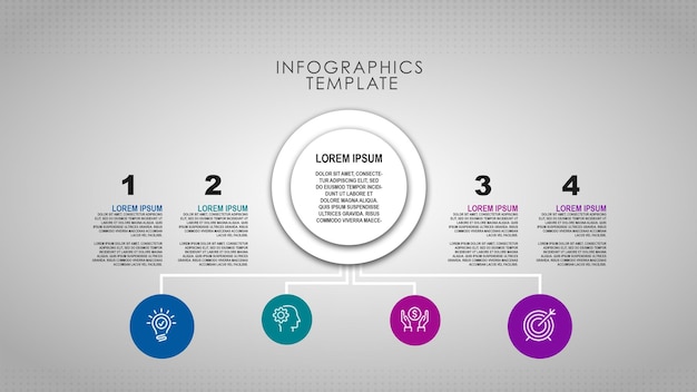 PSD okrągły szablon infografiki kroków osi czasu z czterema krokami