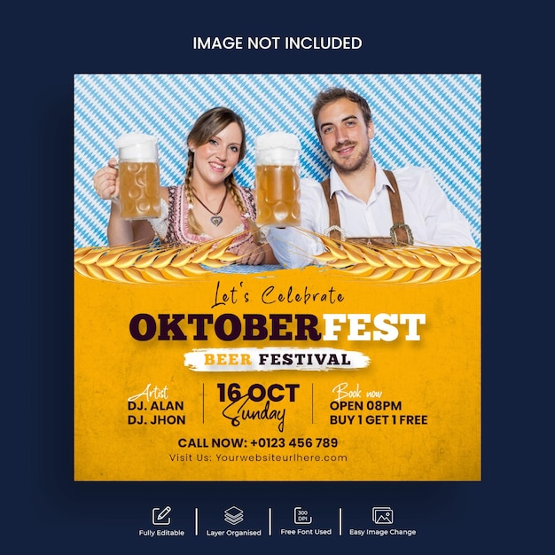 Oktoberfest and beer festival social media post and Instagram banner design