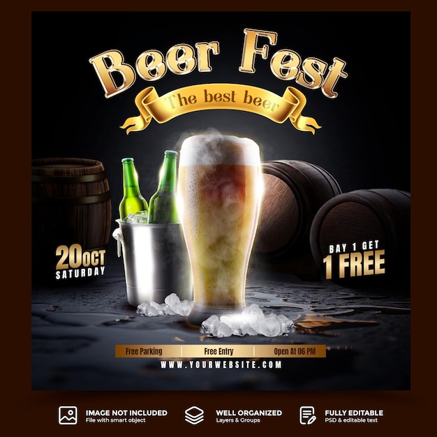 PSD oktoberfest beer festival square flyer social media template