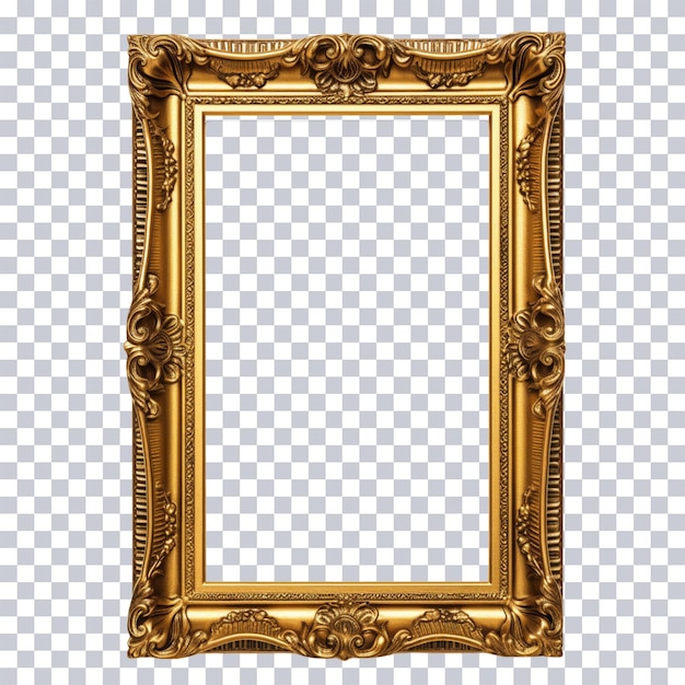 PSD old antique gold frame isolated on transparent background