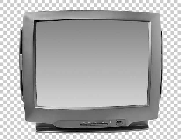 Old black tv set with blank screen Old television Isolated on transparent background