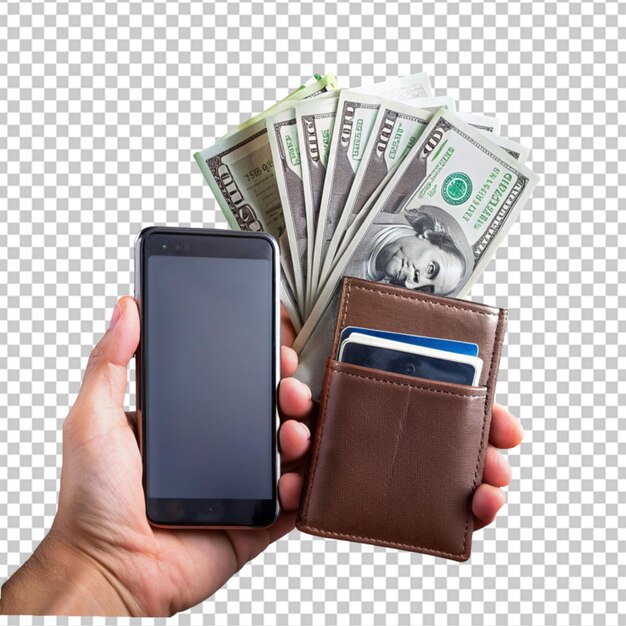 PSD old black wallet with dollar isolated